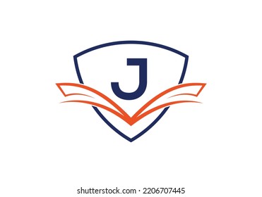 Schild mit Letter J Logo Design Vektorvorlage.