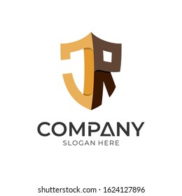 shield letter JR monogram logo design, initial letter monogram business logo template, guard icon, shielding vector illustration