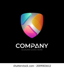 Shield letter K logo template - vector of protection icon with colorful style - modern emblem badge symbol on black background