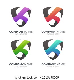Shield letter K logo in various color. Initial K guard protection emblem badge logo template