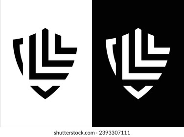 SHIELD AND LETTER "L" MONOGRAM DESIGN. BLACK AND WHITE BACKGROUND. SUITABLE FOR YOUR BRAND OR BUSINESS LOGO.