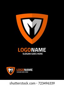 Shield and letter M abstract logo template vector