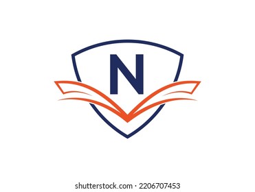 Shield With Letter N Logo Design Vector Template.