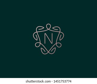 Shield letter N vector symbol logo. Line  monogram icon logotype