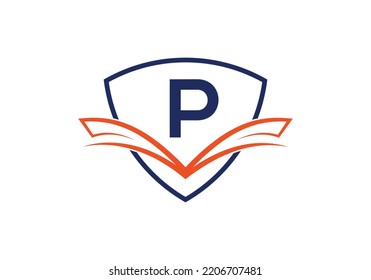 Shield With Letter P Logo Design Vector Template.