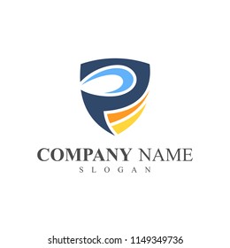 shield letter p logo template