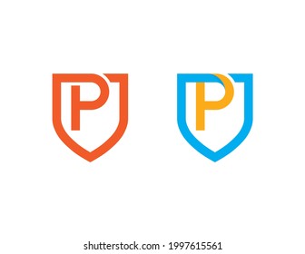Shield with Letter P Logo Template 