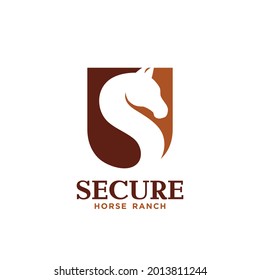 Shield with letter S and horse symbol Logo design. Vector illustration.