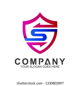 shield letter S logo with arrow shape, abstract S for shield logo, sport shield vector, shield with letter S