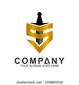 shield letter S logo with sword, abstract S for shield logo, sport shield vector, shield with letter S