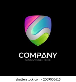 Shield letter S logo template - vector of protection icon with colorful gradient style - modern emblem badge symbol on black background