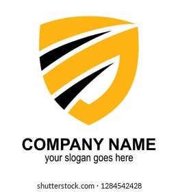 shield letter S logo in yellow and black color, security company logo template