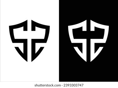 DISEÑO DE MONOGRAMAS "S" DE ESCUDO Y CARTA. FONDO NEGRO Y BLANCO. ADECUADO PARA SU MARCA O LOGO DE NEGOCIOS.