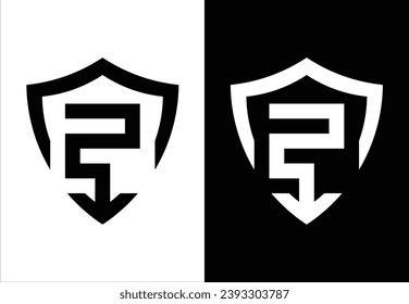 SHIELD AND LETTER "S" MONOGRAM DESIGN. BLACK AND WHITE BACKGROUND. SUITABLE FOR YOUR BRAND OR BUSINESS LOGO.