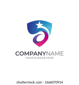 Shield letter s with star logo design, Shielding badge/emblem logo template