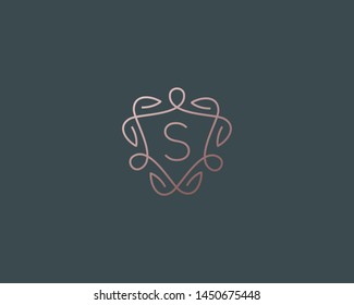 Shield letter S vector symbol logo. Line  monogram icon logotype