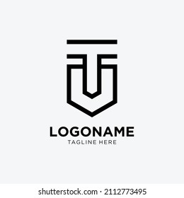 Letra Escudo T y logotipo U. Elemento de plantilla de diseño de logotipo de vectores planos.