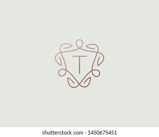 Shield letter T vector symbol logo. Line  monogram icon logotype