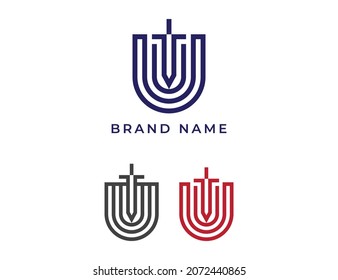 Shield or Letter U Sword Logo Vector 