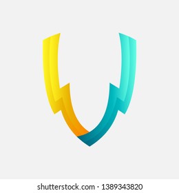 shield with letter V logo design