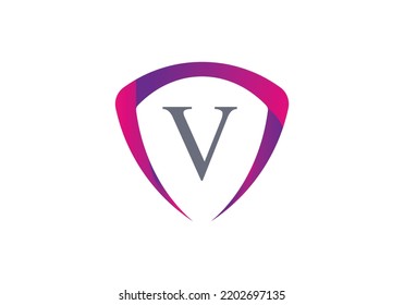 Shield With Letter V Logo Design Vector Template.