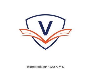 Shield With Letter V Logo Design Vector Template.