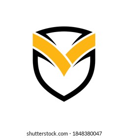 Shield letter V logo template with Simple flat concept in yellow color and black color