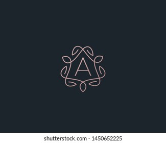 Shield letter A vector symbol logo. Line  monogram icon logotype