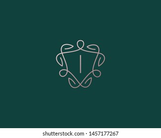 Shield letter I vector symbol logo. Line  monogram icon logotype