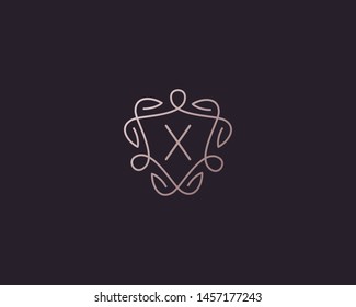 Shield letter X vector symbol logo. Line  monogram icon logotype