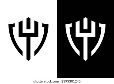SHIELD AND LETTER "Y" MONOGRAM DESIGN. BLACK AND WHITE BACKGROUND. SUITABLE FOR YOUR BRAND OR BUSINESS LOGO.