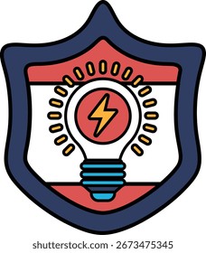 Um escudo com uma lâmpada. A lâmpada está acesa e o escudo está preto
