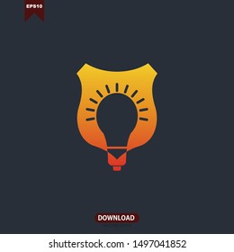 Shield with light bulb simple concept logo vector design
