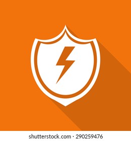 shield lighting symbol icon with long shadow.
