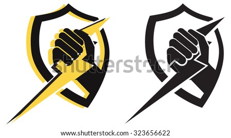 Shield with Lightning Bolt in Hand - Illustration