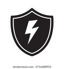 Escudo con el icono del perno del relámpago para la energía y los conceptos de la protección