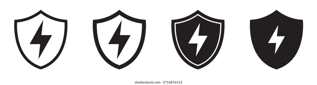 Escudo con los iconos del relámpago fijados para los conceptos de la energía y de la protección