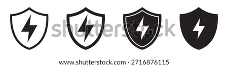 Shield with Lightning Icons Set for Power and Protection Concepts