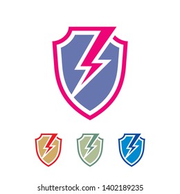 Shield lightning logo design. Protection power sign. 