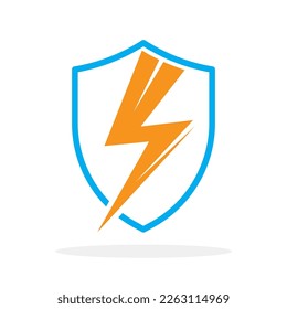 Shield with lightning. Power shield icon. Vector illustration. Protection symbol. Safety concept.