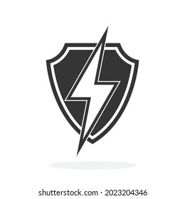 Shield with lightning - vector icon. Security Shield icon in flat style. Symbols of good protection.