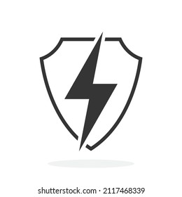 Shield with lightning - vector icon. Security Shield icon in flat style. Symbols of good protection.