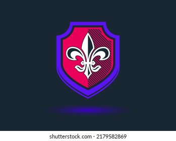 Shield with Lily Flower inside vector symbol, sign of a royal power.
