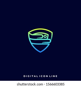 Shield Line Art Illustration Vector Design Template. Suitable for Creative Industry, Multimedia, entertainment, Educations, Shop, and any related business