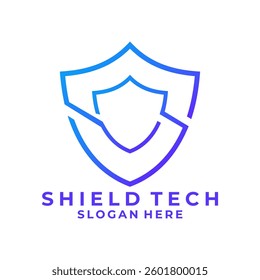 Shield line art logo design. Protection tech logo design vector template