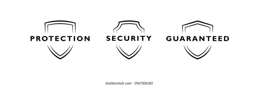 Shield line badges with security, guaranteed and protection text expression. Emblems template for protection, security and guaranteed. Vector illustration.