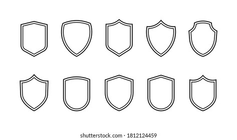 Shield line badges set. Emblems template for prottection, sport club, military and security coat of arms. Vector illustration.