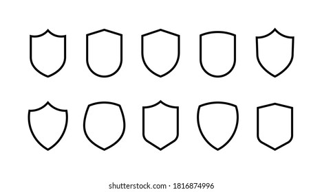 Shield line badges set. Emblems template for prottection, sport club, military and security coat of arms. Vector illustration.