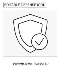 Shield line icon. Checked protection shield. Data secure.Defense concept. Isolated vector illustration. Editable stroke