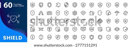 Shield line icon collection. Cybersecurity, data privacy, alarm, protection, encryption, locked, lock, and guard outline icons set. Vector illustration editable stroke